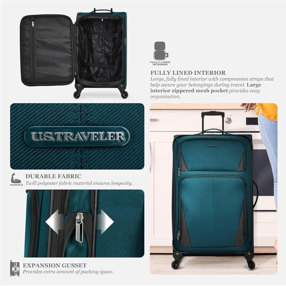 U.S. Traveler Aviron Bay exp. Softside Wheels,Navy, carry on Spinner Luggage